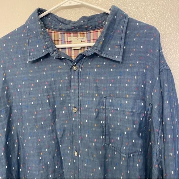 Carbon 2 Cobalt Button Down Shirt Cotton Woven 2 Ply Confetti Sprinkle Blue XXL - Picture 3 of 10
